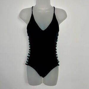 Chic Black and Mint One-Piece Swimsuit